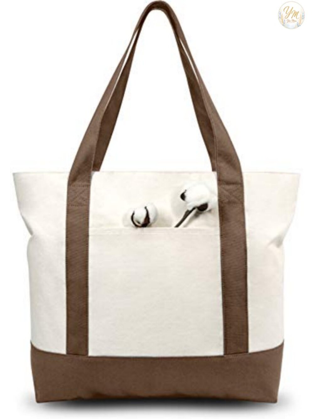 Canvas Tote Bags with Zipper Closure, Reusable Grocery Shopping Bags, Large
